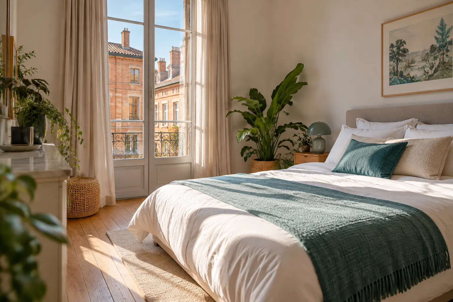 Chambre lumineuse et propre dans un appartement toulousain en briques roses