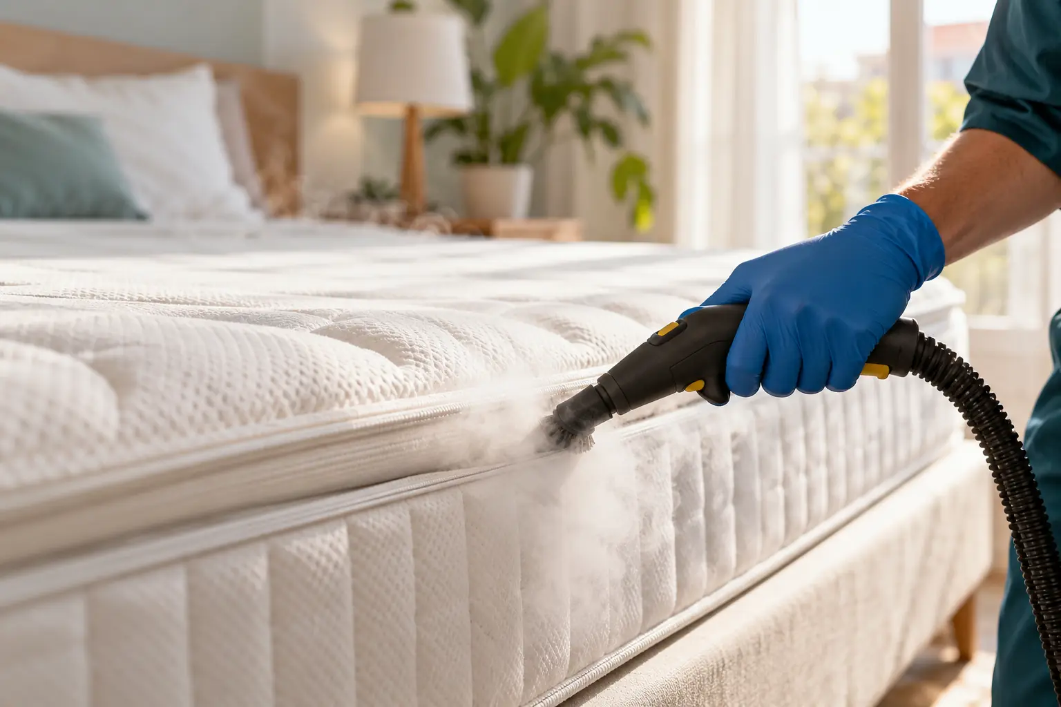 Traitement à la vapeur sèche le long de la couture d'un matelas